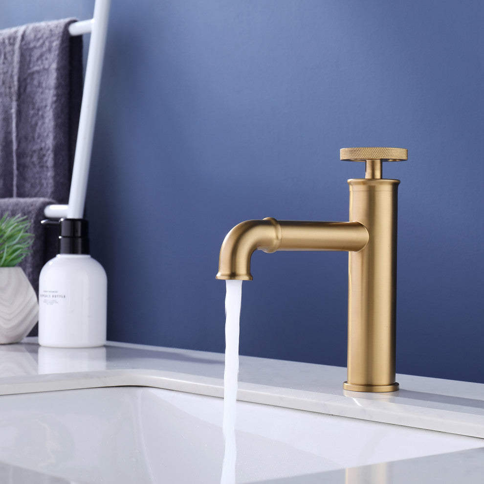 Deck Mounted Single Hole Bathroom Sink Faucet, Brushed Gold