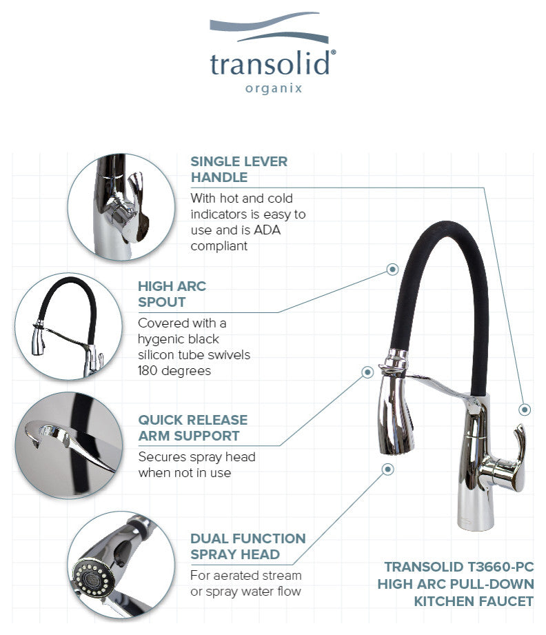 Transolid Organix Pull-Out Kitchen Faucet, Polished Chrome