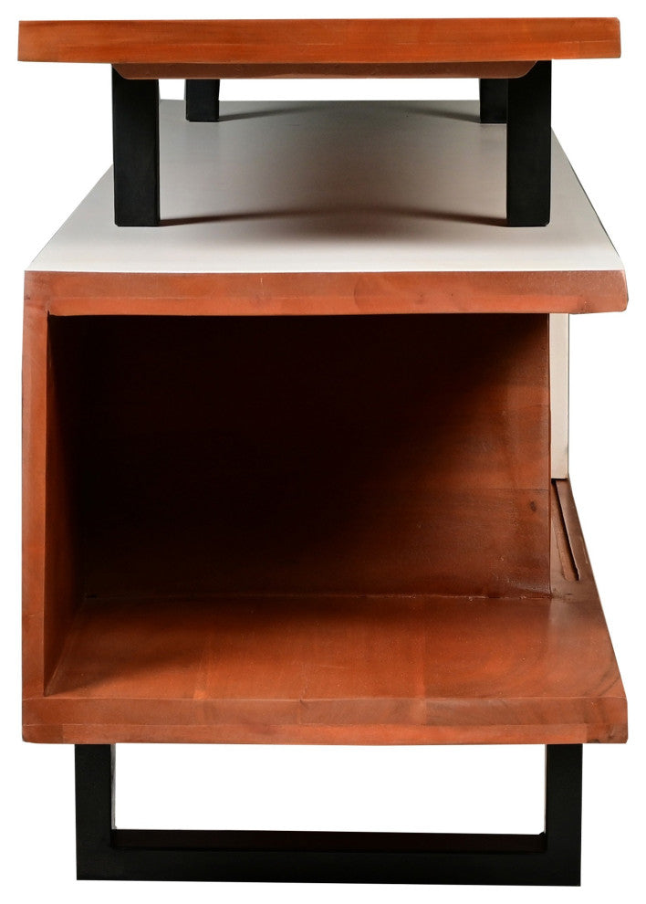 Benzara UPT-270552 Acacia Wood TV Cabinet With Staggered 3 Tier, Brown & Black