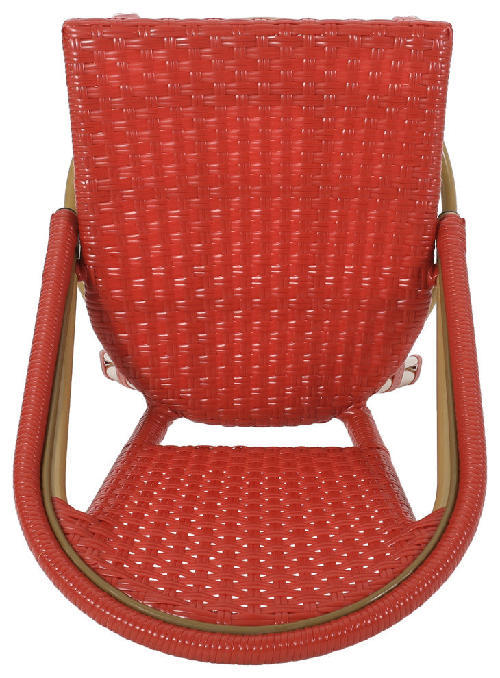 Cotterell Outdoor French Wicker and Aluminum 29.5" Barstools, Set of 4, Red/Bamboo Finish