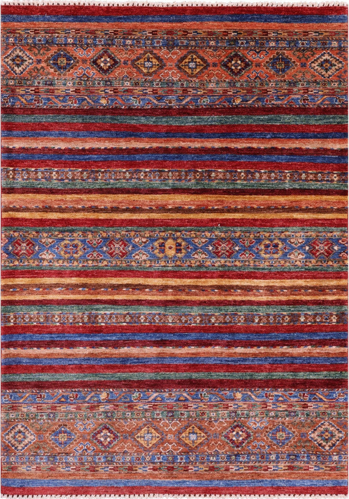 4' 2" X 6' 0" Super Kazak Khorjin Handmade Wool Rug Q10787