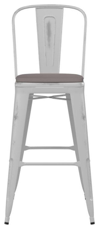 Carly Commercial Grade 30" High Metal Indoor-Outdoor Bar Stool, White/Gray