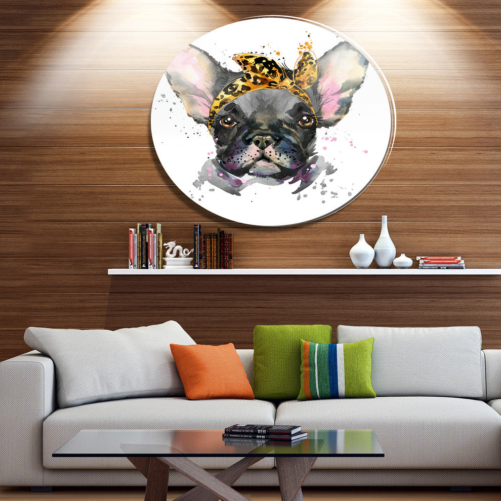 Serious Black French Bulldog, Animal Round Wall Art, 11"