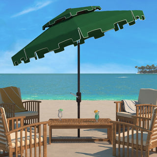 Safavieh Outdoor Zimmerman 9ft Double Top Market Umbrella Dark Green/White Trim