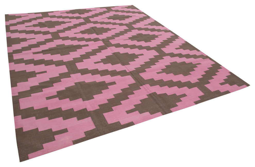 Rug N Carpet - Handmade Wool 8' 0'' x 9' 10'' Geometric Dhurrie Kilim Rug