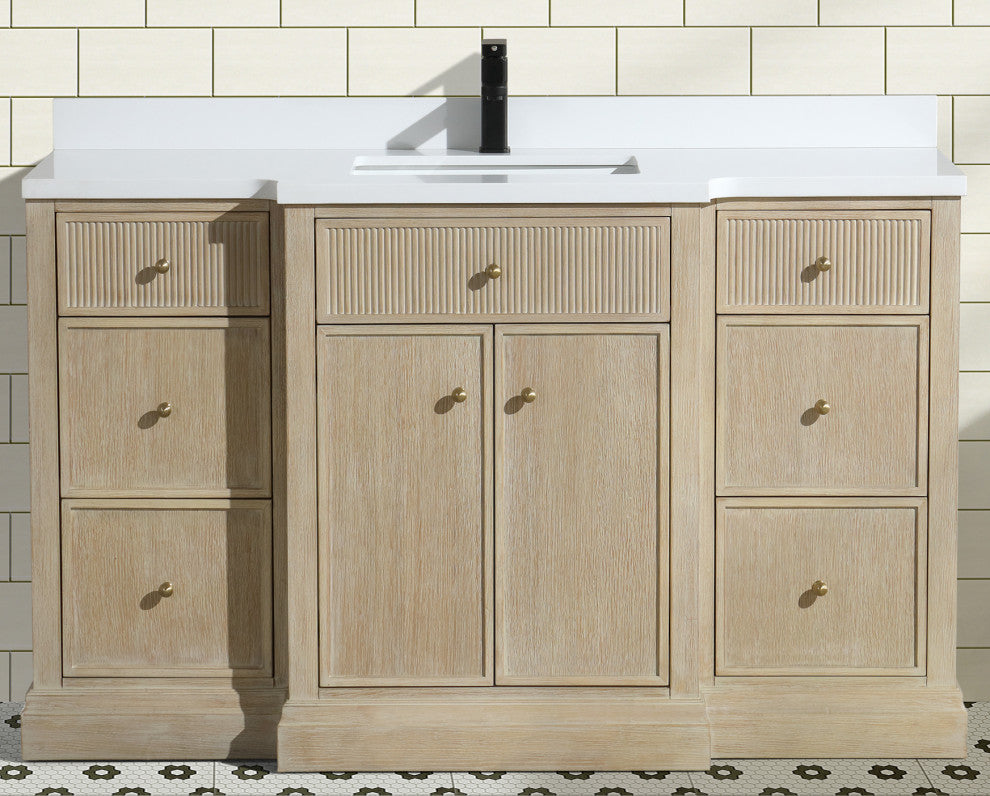 Redondo Bathroom Vanity, Ash Oak, 55", Single Sink, Freestanding