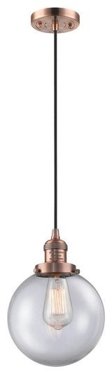 1-Light Beacon 8" Mini Pendant, Antique Copper, Glass: Clear
