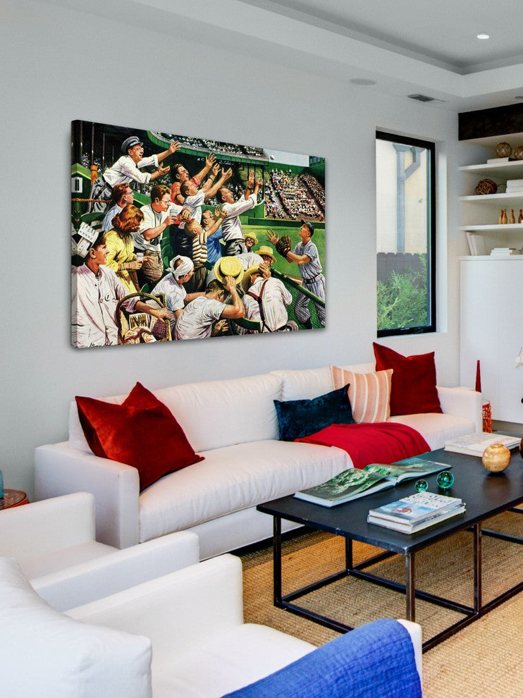 "Catching Home Run Ball" Painting Print on Canvas by Stevan Dohanos