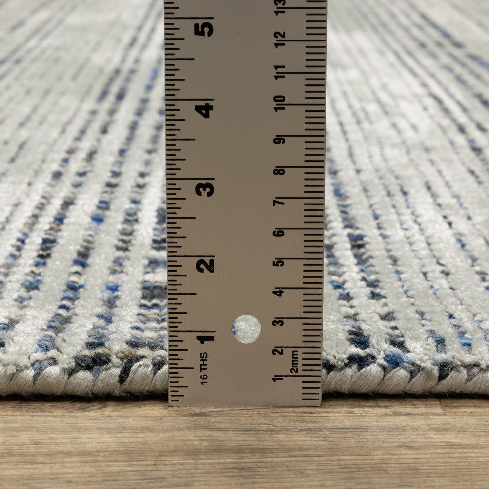 Cayden Textural Stripe Wool Blend Grey/ Blue Hand-tufted Rug 8' x 10'