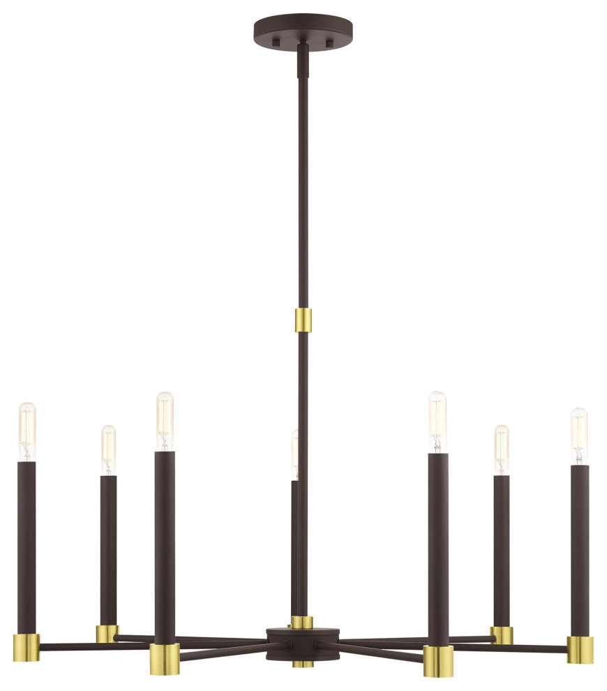 Karlstad Seven Light Chandelier, Bronze With Satin Brass Accents
