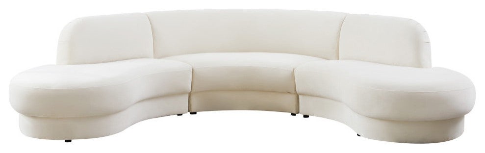 Rosa Velvet Upholstered 3-Piece Sectional, Cream