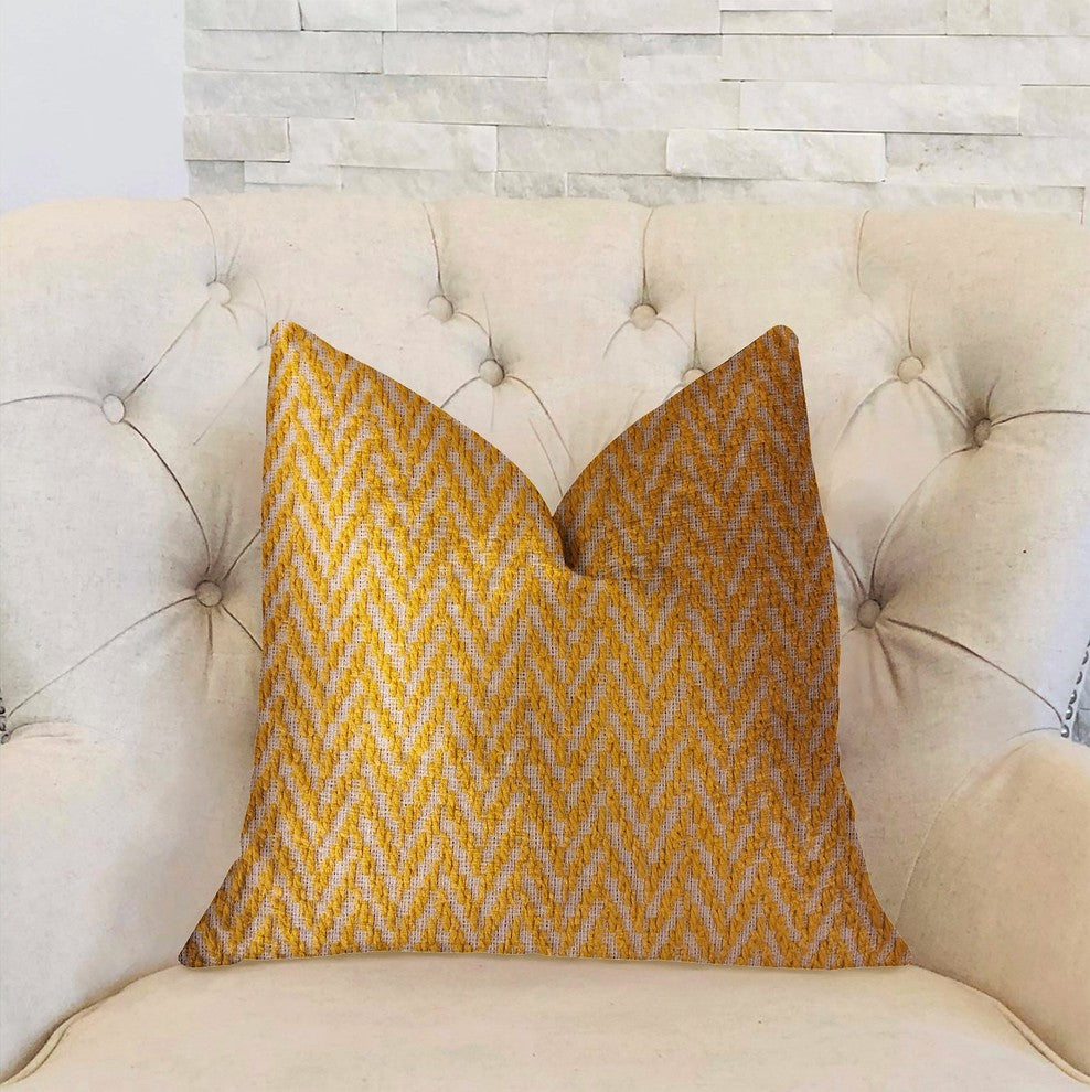 Zun Rise Yellow and Beige Luxury Throw Pillow, 20"x20"