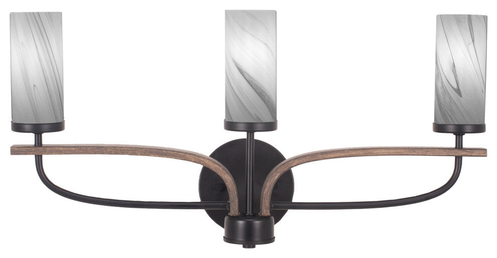 Monterey 3-Light Bath Bar, Matte Black & Painted Distressed, Onyx Swirl