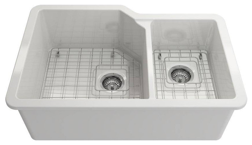 BOCCHI 1506-001-2020CH Dual-Mount Fireclay 33" Double Bowl Kitchen Sink Kit
