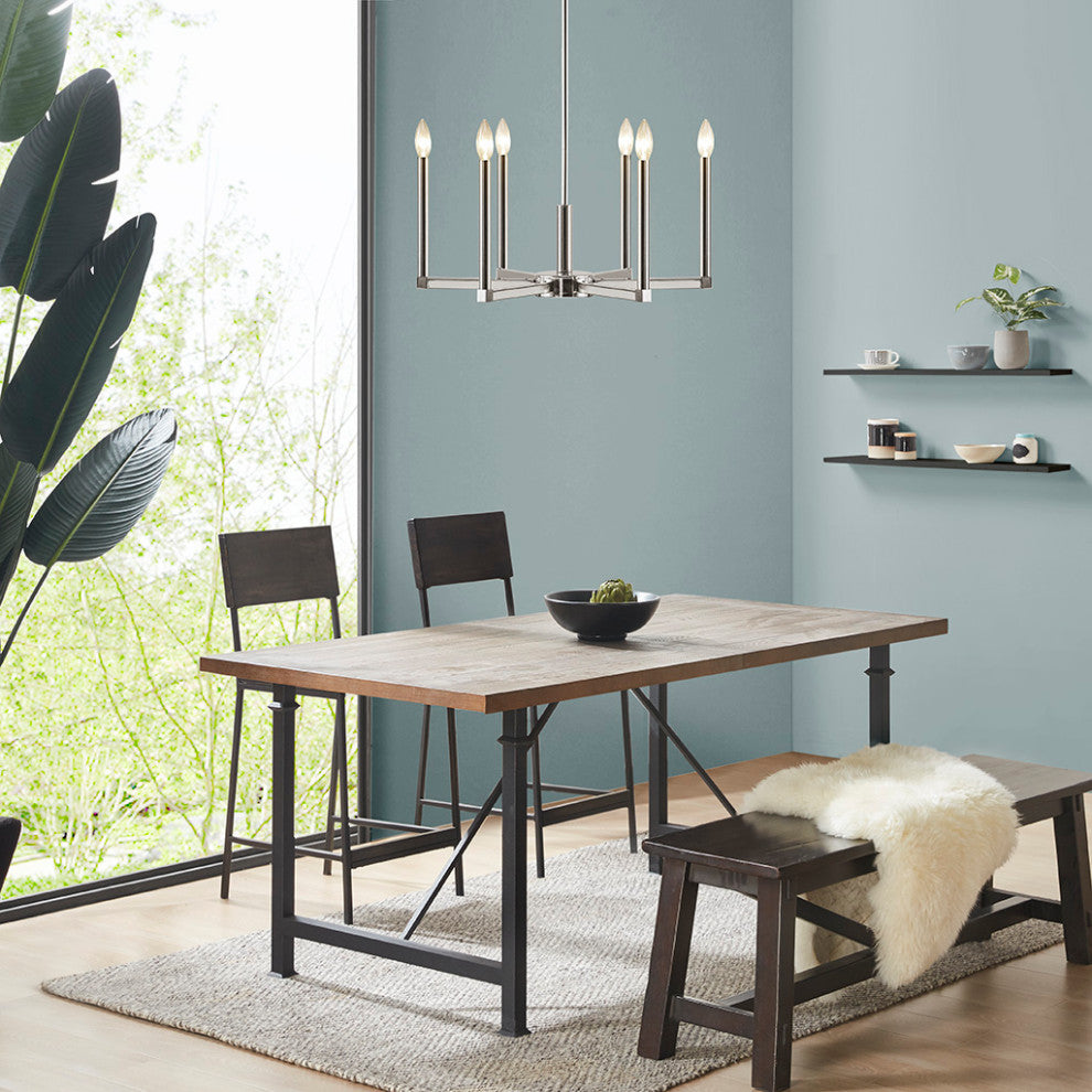 INK+IVY Renzetti Contemporary 6-Light Candle Style Chandelier, Silver