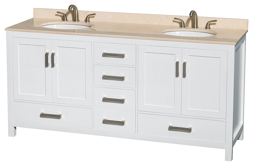 Wyndham WCS141472DWHIVUNOM70 72 Inch Wood Vanity with Ivory Marble Top