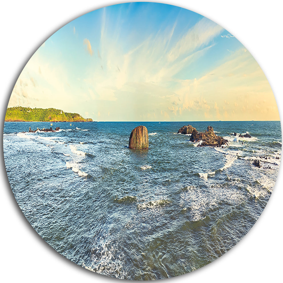 The Indian Ocean Sea Panorama, Modern Seascape Disc Metal Wall Art, 38"