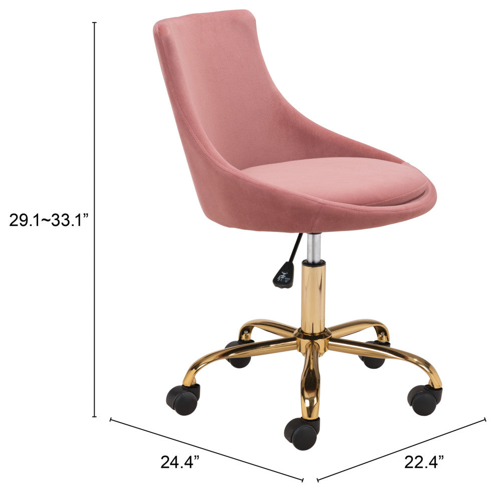 Computer Work Desk Chair, Steel Metal, Fabric, Pink, Gold, Home Business Office