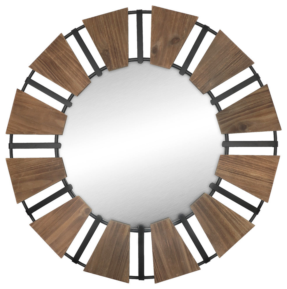 Industrial Chic Wood and Metal Round Wall Mirror