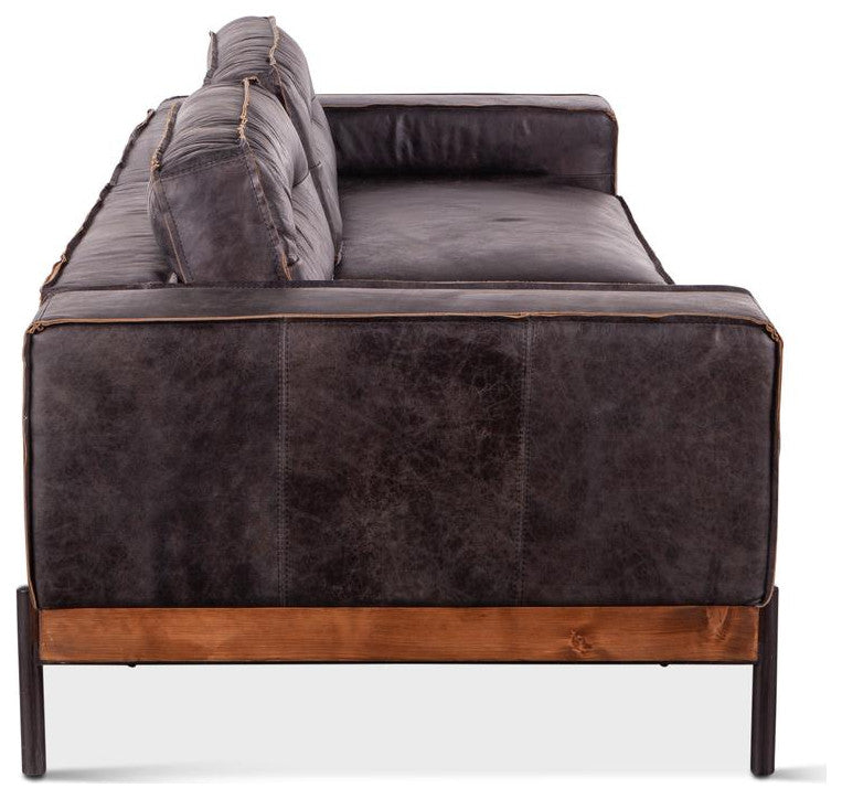 Chiavari Distressed Antique Ebony Leather Sofa