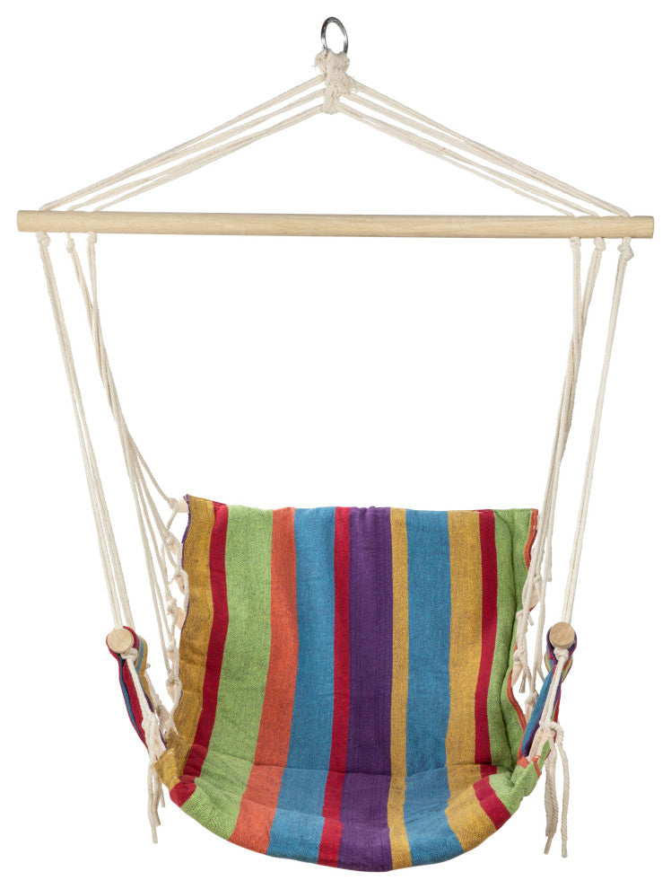 37" Multi-Color Stripe Outdoor Patio Hammock Chair with Armrests