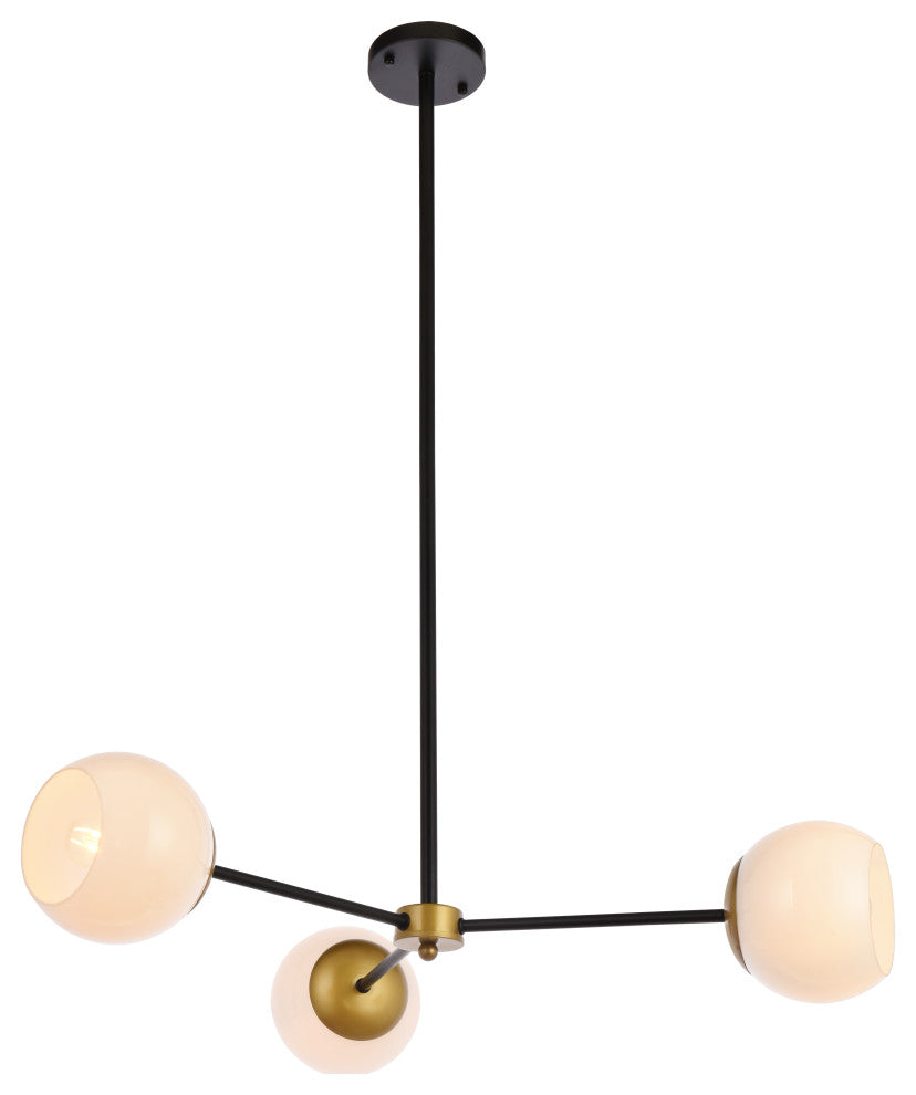 Brooke 32" Pendant, Black and Brass With White Shade