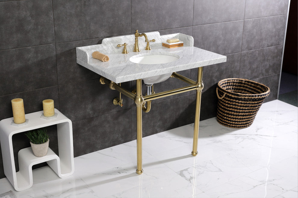 Kingston Brass LMS3630MB7 36" Carrara Marble Console Sink, Legs