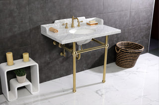 Kingston Brass LMS3630MB7 36" Carrara Marble Console Sink, Legs