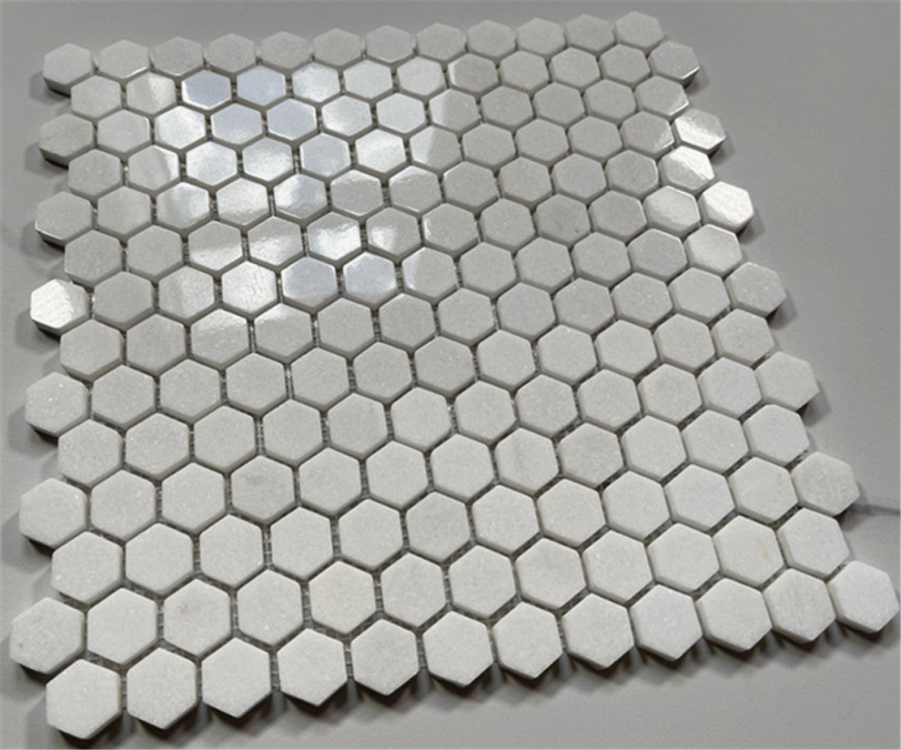 Thassos White Marble Hexagon Mosaic Tile 1 inch Polished, 1 sheet