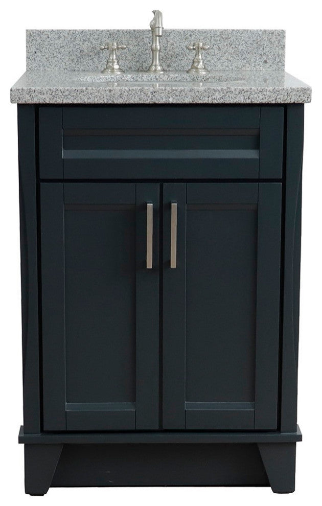 25" Single Sink Vanity, Dark Gray Finish With Gray Granite And Oval Sink