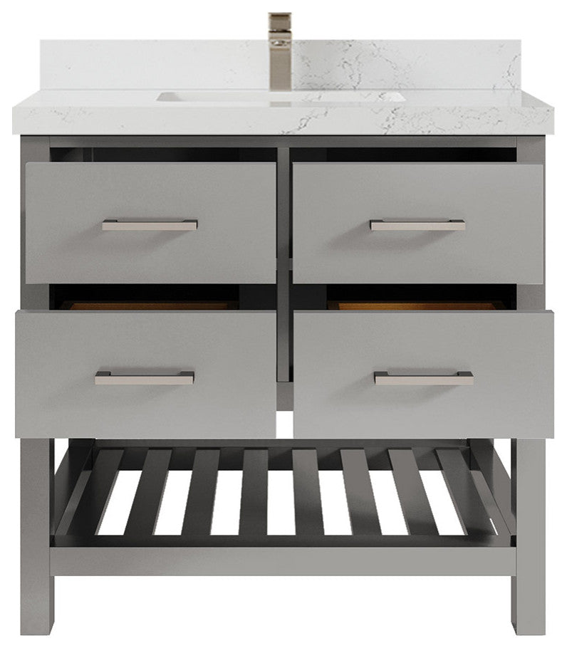 Willow Collections Parker Vanity, Gray, Empira White Quartz, 36"