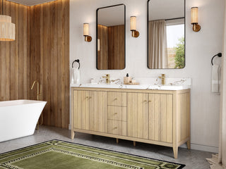 Atlanta Oak 72" Double Sink Bath Vanity, White 2" Carrara Marble