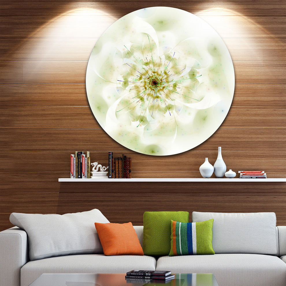 Full Bloom Fractal Flower In White, Flower Round Metal Wall Art, 36"