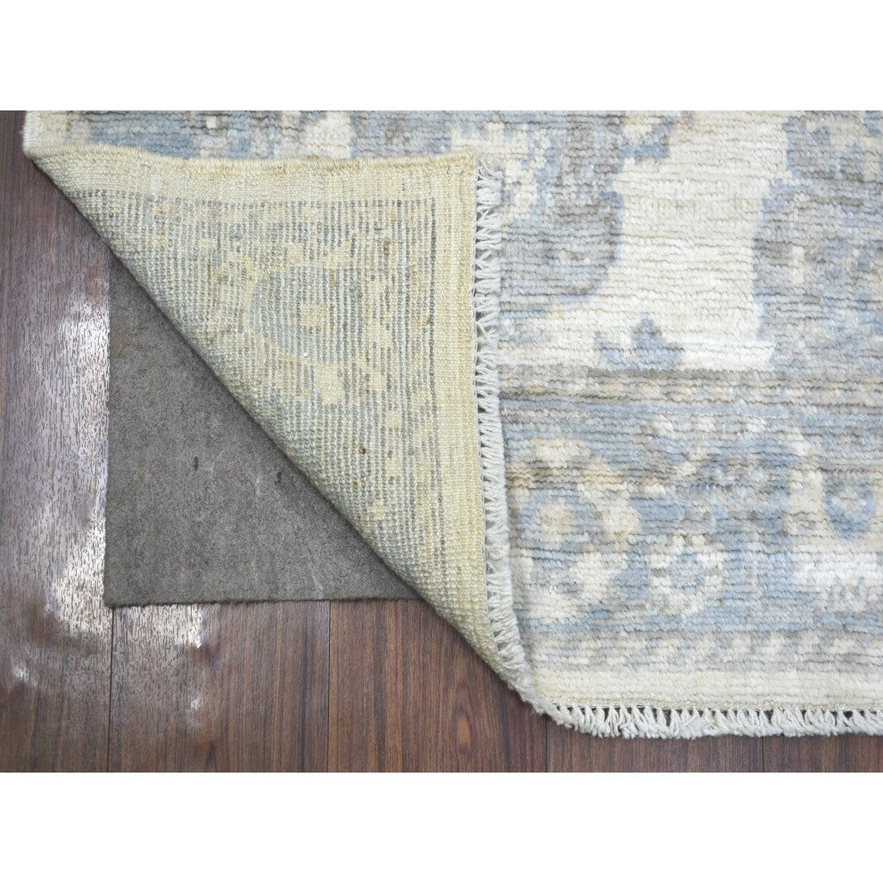 Ivory Angora Oushak Soft Colors Leaf Design Hand Knotted Wool Rug, 4'1"x6'1"