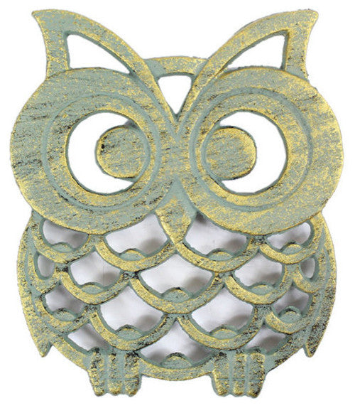 Antique Seaworn Bronze Cast Iron Owl Trivet 8"