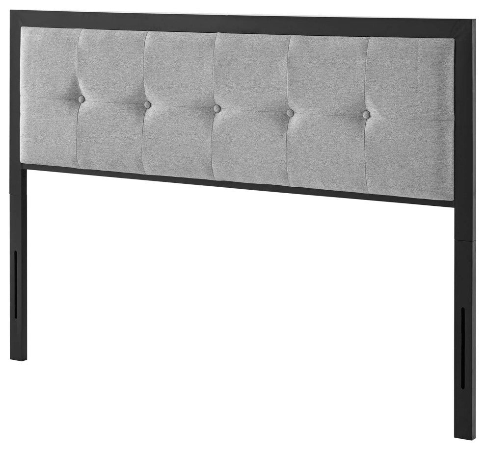Tufted Headboard, Queen Size, Fabric, Black Gray, Modern Contemporary
