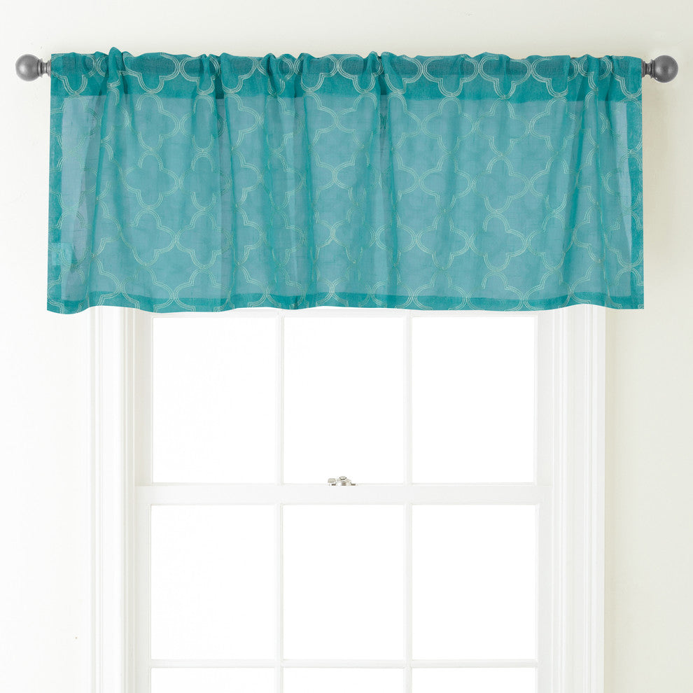 Jess Rod Pocket Embroidered Curtain Valance, Turquoise, 54"x18"