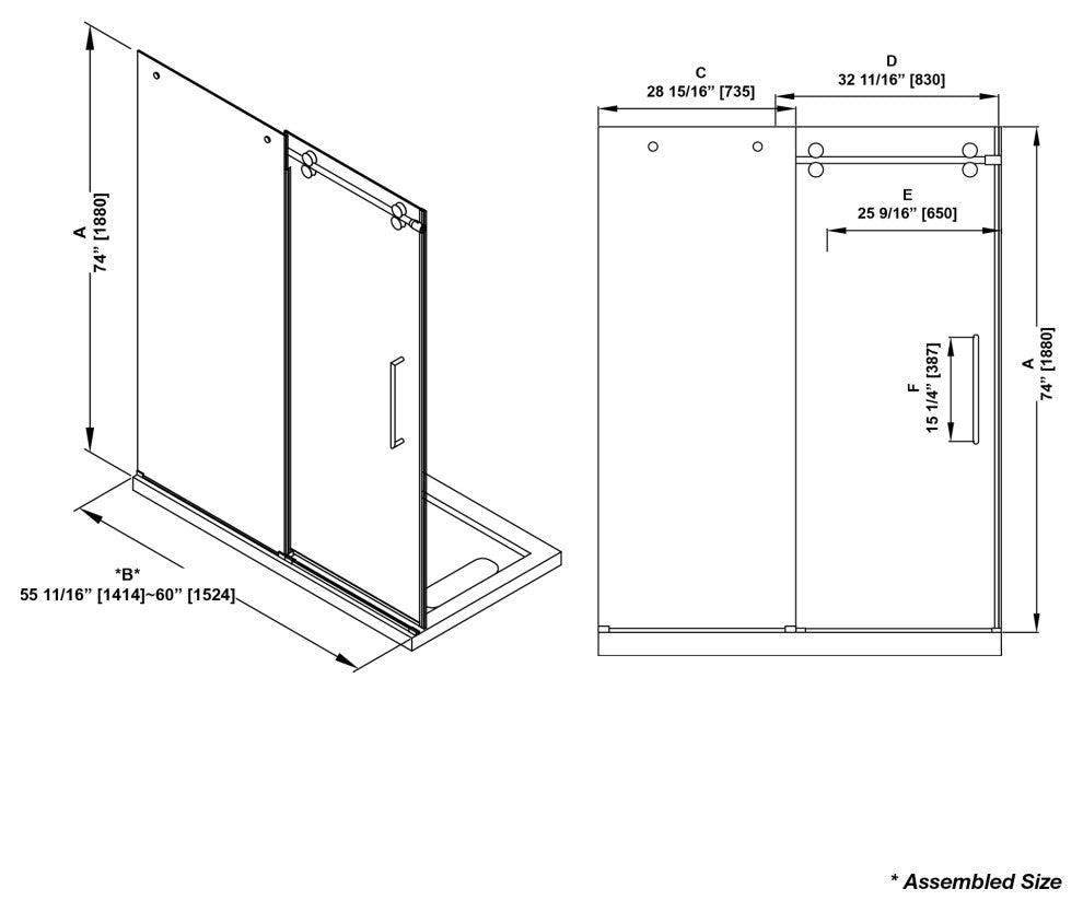 Reva Frameless Sliding Clear Alcove Shower Door, Black, 60"