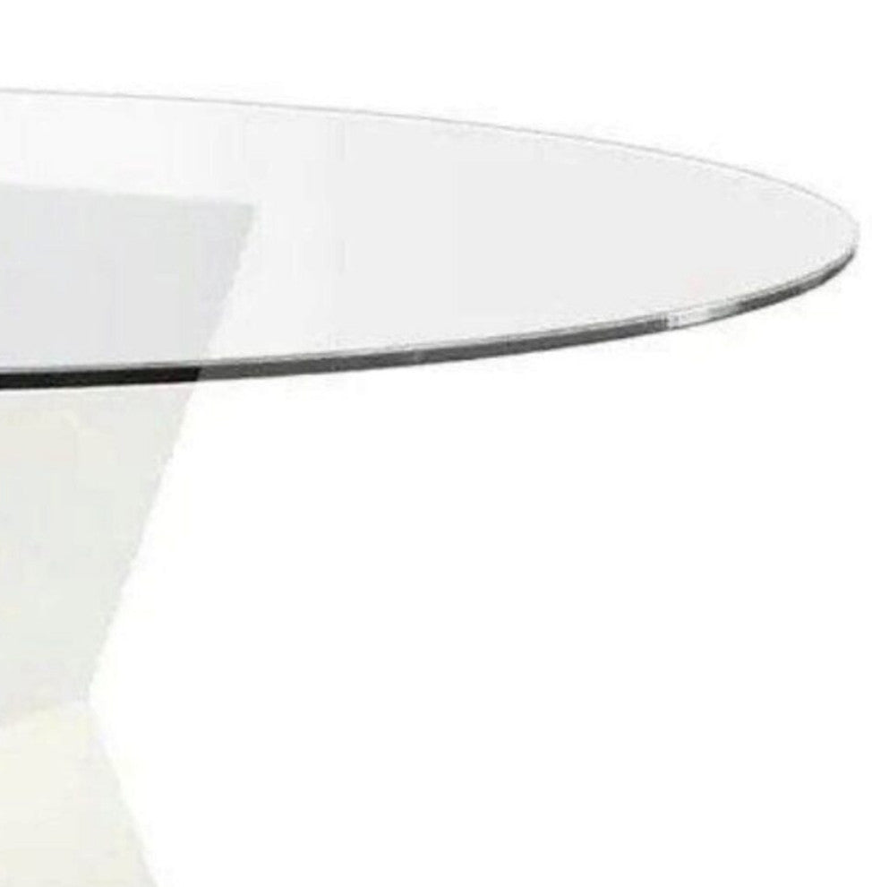 Benzara BM208997 Round Glass Dining Table With Square Pedestal Base, White