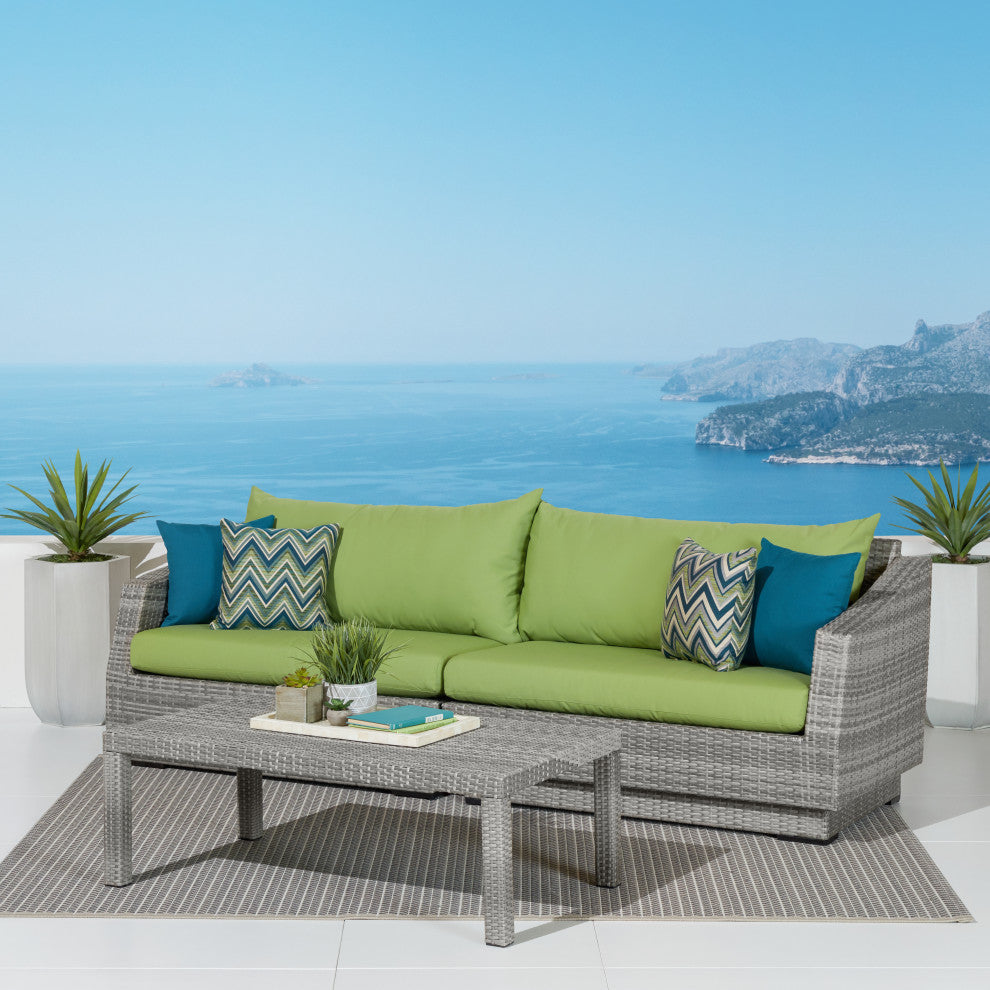 Cannes 2 Piece Sunbrella Outdoor Patio Sofa and Coffee Table Set, Green