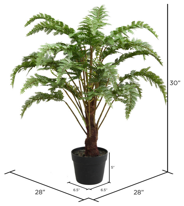 Vickerman 30" Artificial Green Fern in Round Black Pot