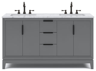 Elizabeth 60" Double Sink Carrara White Marble Vanity, Cashmere Gray