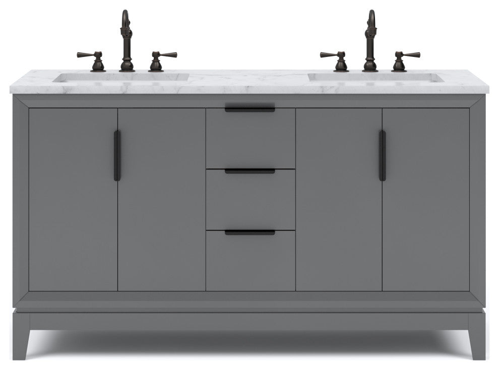 Elizabeth 60" Double Sink Carrara White Marble Vanity, Cashmere Gray