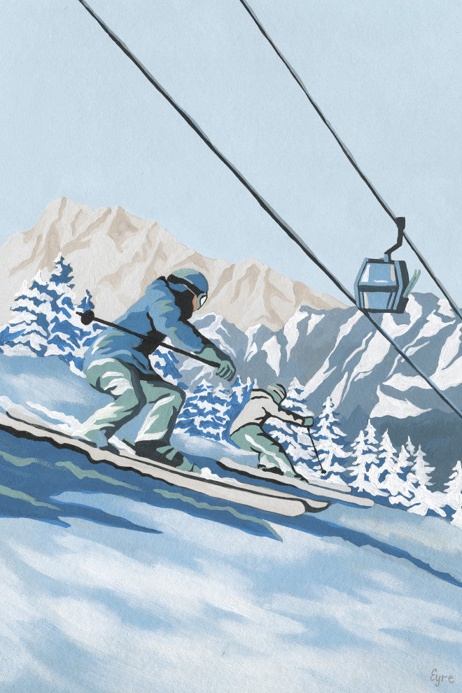 "Skiers Race Down" Painting Print on Wrapped Canvas, 8x12