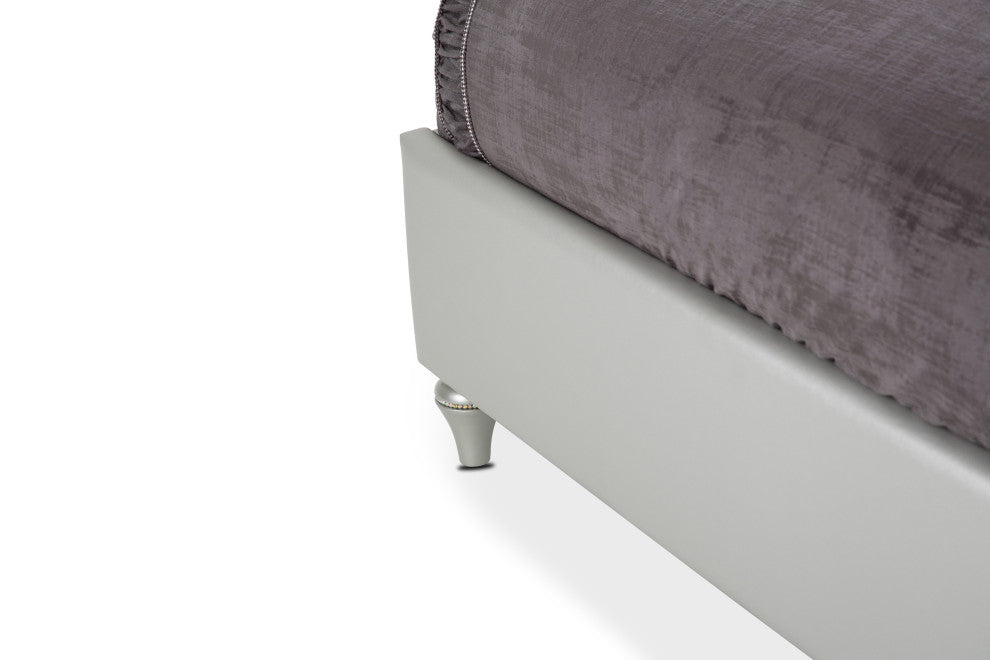 Melrose Plaza Eastern King Velvet Panel Bed, Dove Gray