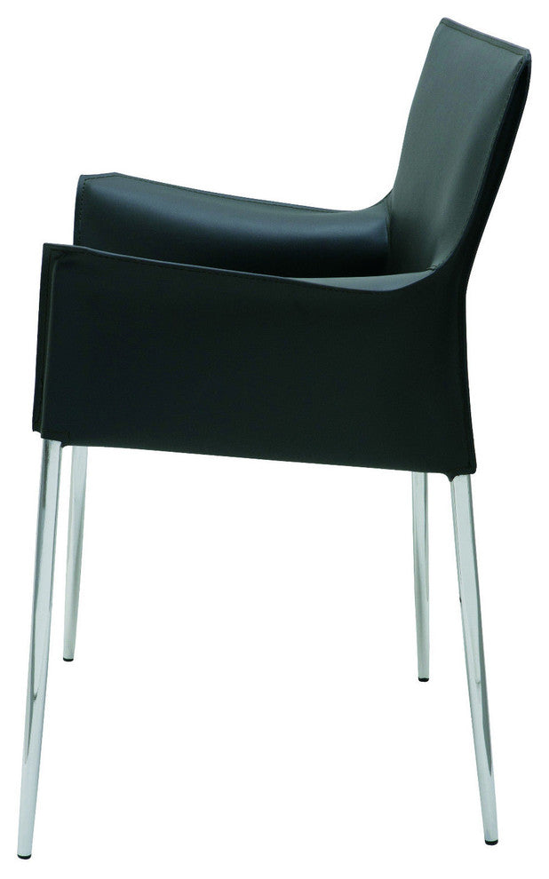 Colter Leather Dining Arm Chair with Steel Legs, Black