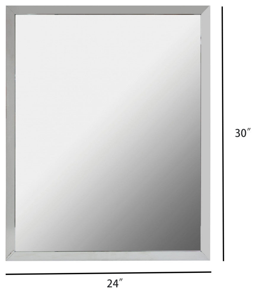 Rectangular Aluminum Framed Wall Mounted Bathroom Mirror, Chrome;, 24" X 30";