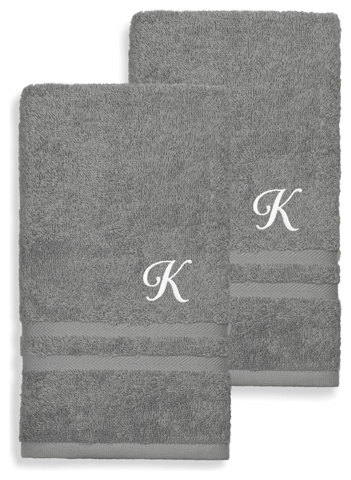 Denzi Hand Towels With Monogrammed Letter, Set of 2, K