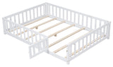 Gewnee Full Size Floor Platform Bed with Fence and Door, White