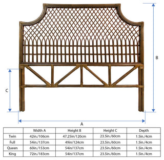 Nias Classic Rattan Headboard, Antique Brown, Full Size